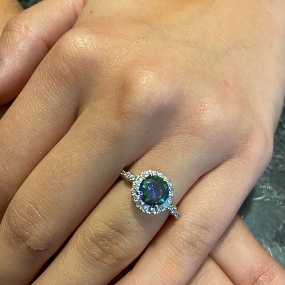 Sterling Silver Rainbow Topaz Cz & Clear Cz Ring - Picture 6 of 15